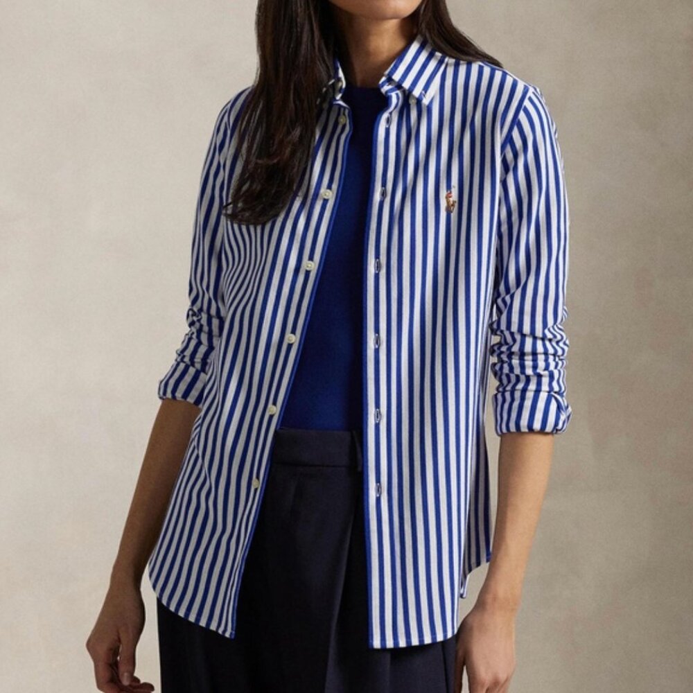 Ralph Lauren | Striped Knit Oxford Cotton Shirt, NWT | Size M